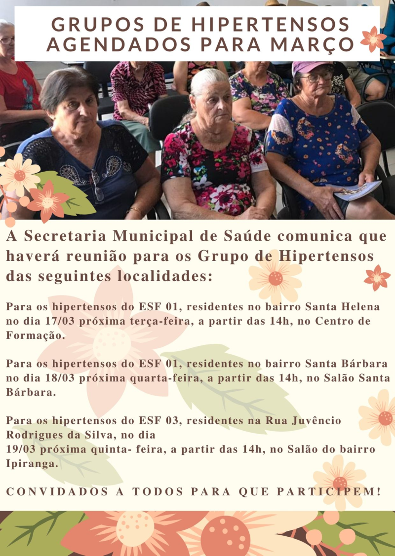 Grupos de Hipertensos agendados para o mês de Março